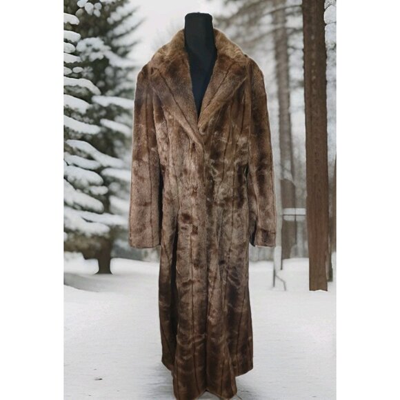 New Moda International XL / L Long Full Length Faux Mink Coat Old Money Classic - Picture 1 of 10
